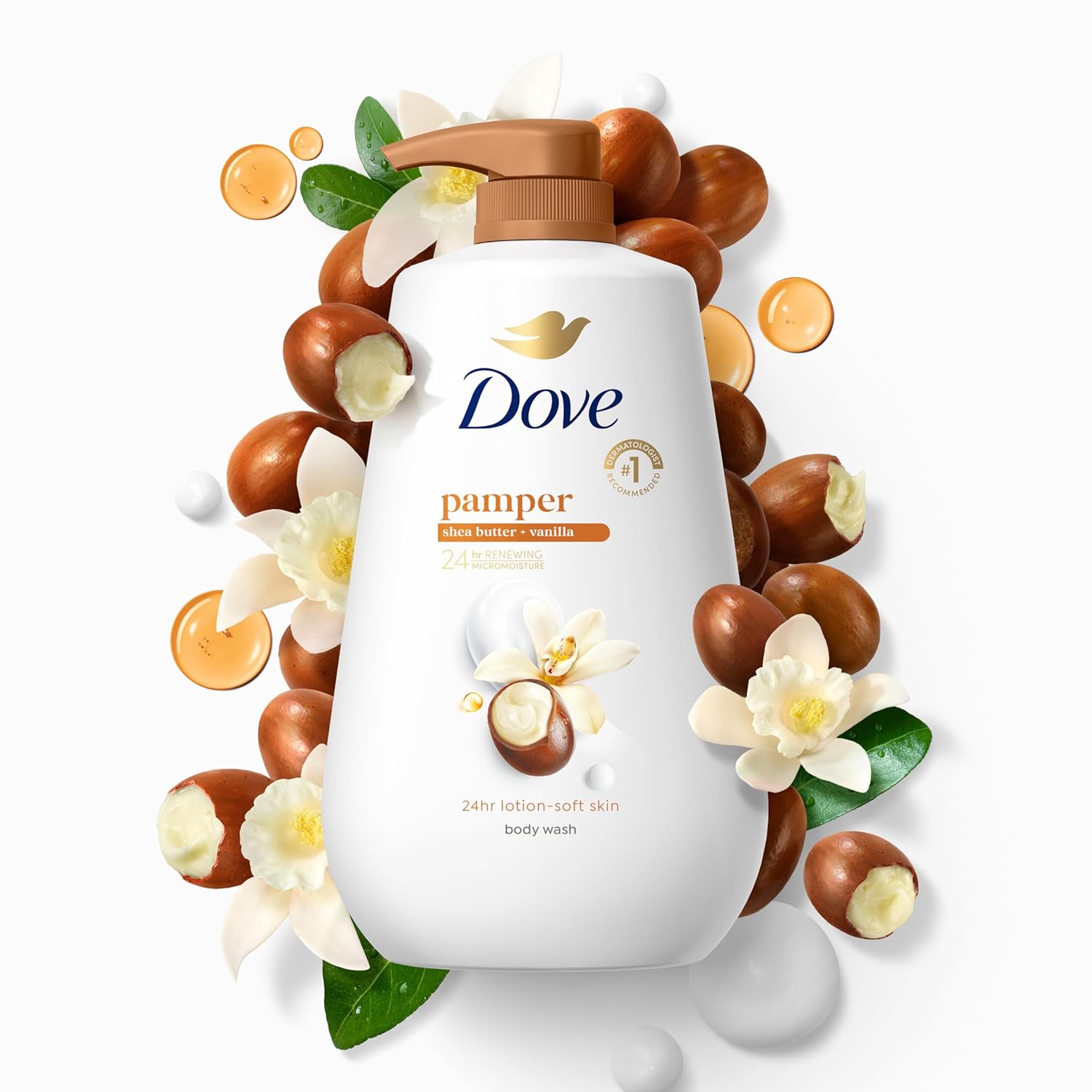 Dove Body Wash With Pump Pamper Shea Butter & Vanilla For 24Hr Lotion-Soft Skin Moisturizing Skin Cleanser With No Sulfates No Parabens 30.6 Oz : Beauty & Personal Care