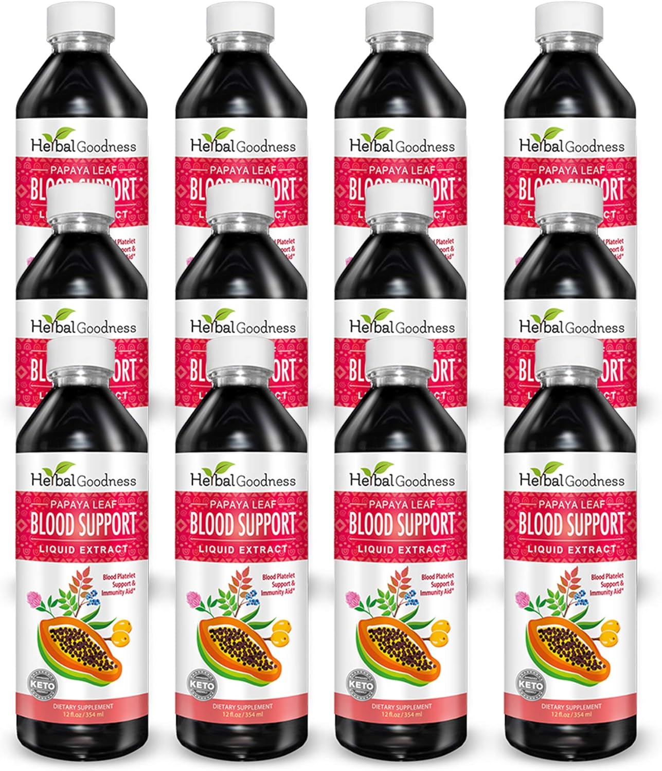 Papaya Leaf Blood Support Liquid - 15X Strength - Papaya Leaf Extract - Healthy Platelets, Blood Cleanse, Digestion, Papaya Enzyme - 12(12oz) Bottles Liquid - Herbal Goodness - Made in USA