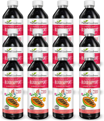 Papaya Leaf Blood Support Liquid - 15X Strength - Papaya Leaf Extract - Healthy Platelets, Blood Cleanse, Digestion, Papaya Enzyme - 12(12oz) Bottles Liquid - Herbal Goodness - Made in USA