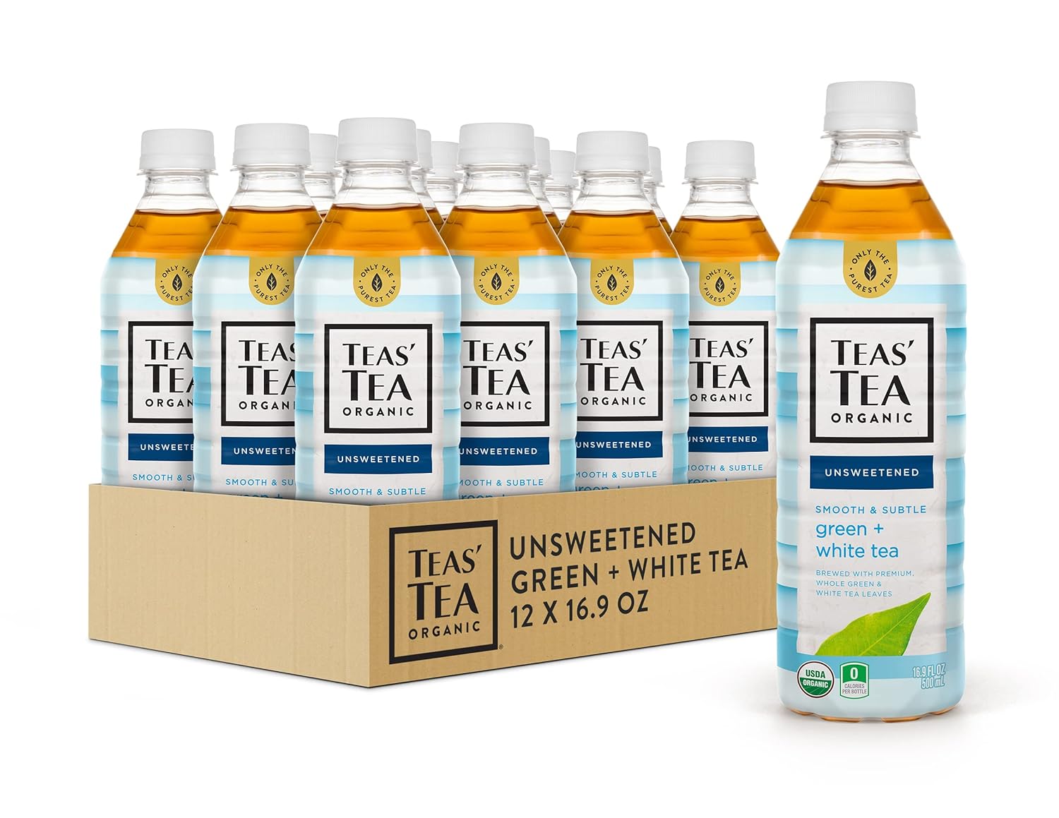 Teas' Tea Unsweetened Green White Tea 16.9 Ounce (Pack Of 12) Organic, Sugar Free, 0 Calories