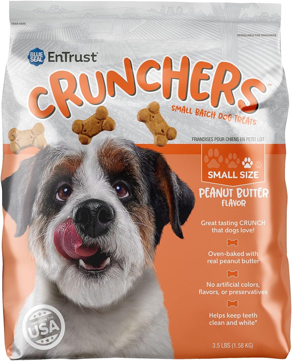 Blue Seal Entrust Crunchers Dog Treats For Small Dogs | Small Batch, Oven Baked, Premium Ingredients | Peanut Butter Flavor | 3.5 Pound Bag