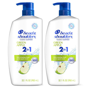 Head & Shoulders 2 In 1 Dandruff Shampoo And Conditioner Set, Scalp Care And Anti Dandruff Treatment, Green Apple Fresh Scent, Daily Moisturizing Treatment, Paraben Free, 32.1 Fl Oz Each, 2 Pack