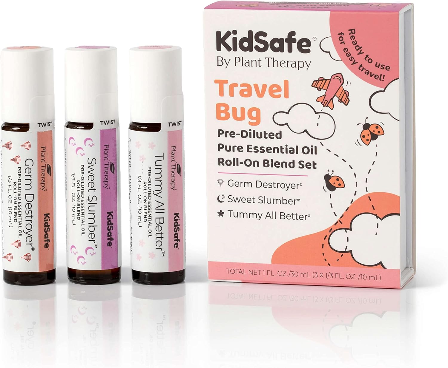 Plant Therapy Travel Kidsafe Essential Oils Blends Set 100% Pure, Undiluted, Therapeutic Grade For Car Sickness, Sleep, And Immune Support, 10 Ml Each Pre-Diluted, Ready-To-Use Roll-Ons