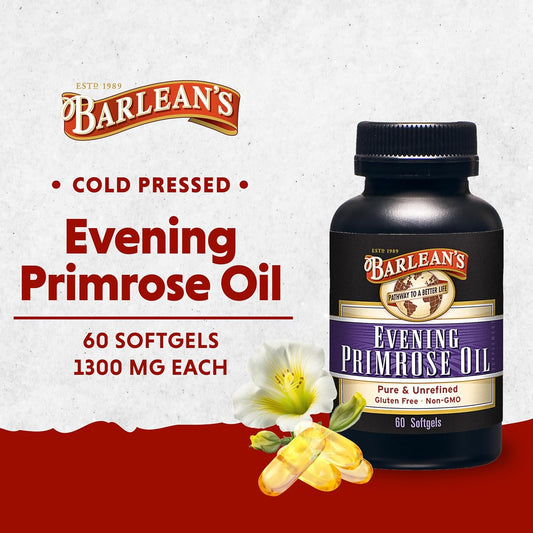 Barlean's Evening Primrose Oil Softgels with Gamma-Linolenic Acid (GLA) - Non-GMO, Gluten-Free - 60-Softgels