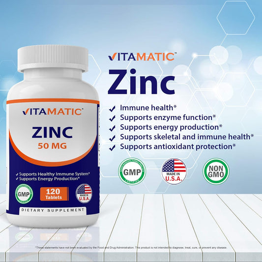 2 Pack - Vitamatic Zinc 50mg as Zinc Gluconate 120 Count - Immunity Supplement (Total 240 Tablets)