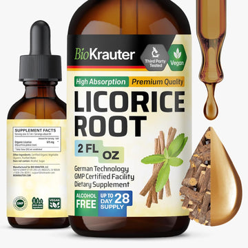 Bio Krauter Licorice Root Tincture - Licorice Root Extract For Digestive Support - Alcohol And Sugar Free - Vegan Drops 4 Fl.Oz
