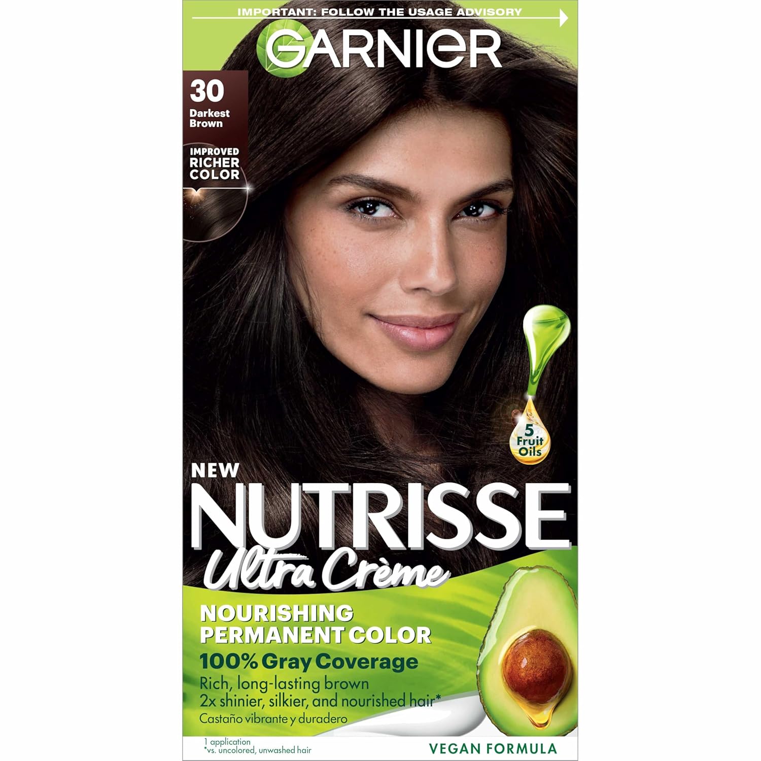 Garnier Nutrisse Nourishing Hair Color Creme, 30 Darkest Brown (Sweet Cola) (Packaging May Vary)