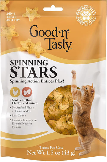 Good 'N' Tasty Spinning Stars Cat Treats, 1.5 Ounce Bag, 2-In-1 Treat & Toy Made With Real Chicken, Chicken Liver & Catnip, Encourages Playfulness & Low Calorie