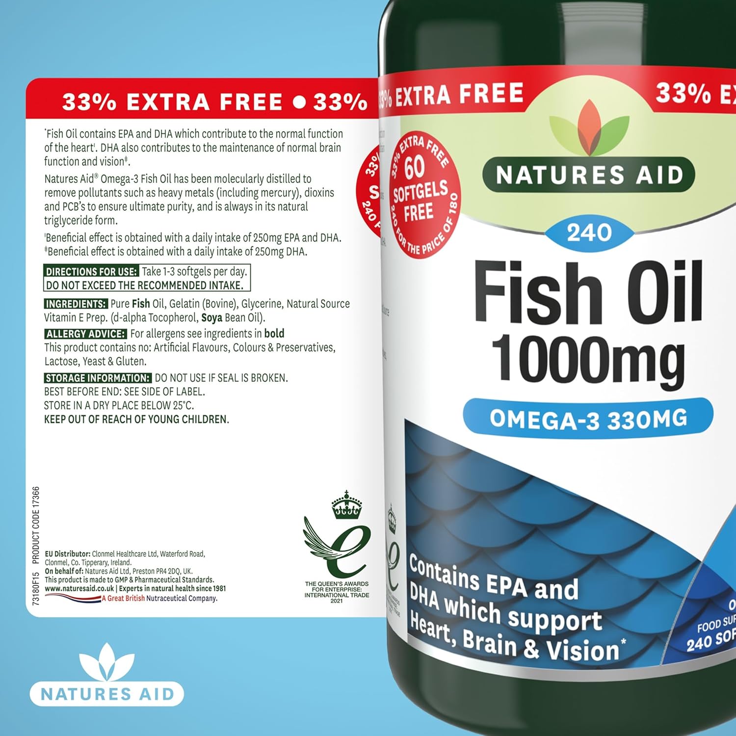 Natures Aid Fish Oil 1000mg – High Strength Omega-3 Supplement – Pure EPA & DHA – Supports Heart, Brain, Vision & Joint Health – Non-GMO – No Artificial Additives – 180 Capsules : Amazon.co.uk: Health & Personal Care