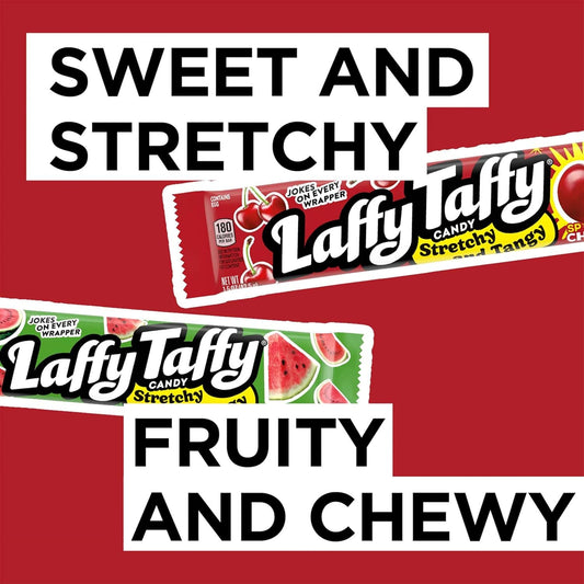 Laffy Taffy Stretchy & Tangy Variety Candy Box, Grape, Watermelon, And Cherry Flavors, Fruity Treat For School, 1.5 Ounce Bars (Pack Of 24)