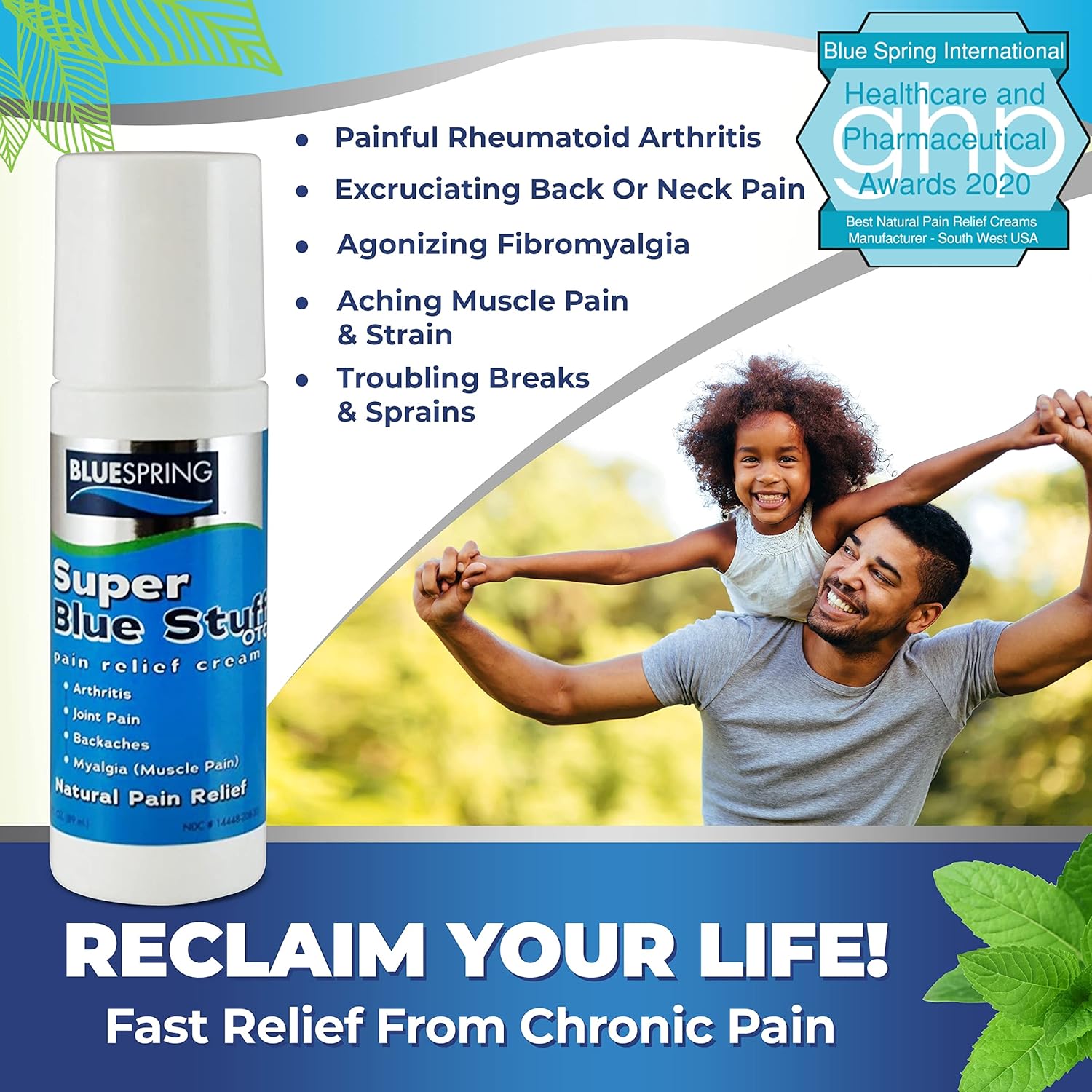 Super Blue Stuff Natural Pain Relief Roll On With Emu Oil By Bluespring- Pain Relief Rub Anti Inflammatory Analgesic Cream For Back, Knee, Joint, Muscle, Arthritis, And Neck Pain Relief- 3 Oz Roll-On. : Health & Household