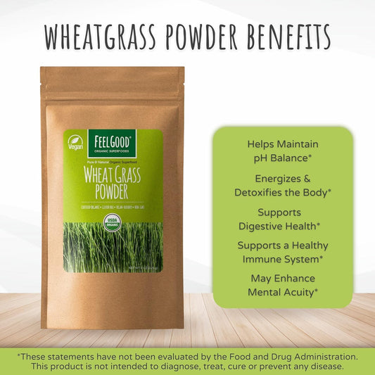 Feelgood Organic Superfoods Wheatgrass Powder, Whole Leaf, Vegan, Non-