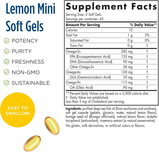 Nordic Naturals Complete Omega Jr., Lemon - 90 Mini Soft Gels - 283 mg Total Omega-3s & 35 mg GLA - Healthy Cognition, Nervous System Function - Non-GMO - 45 Servings