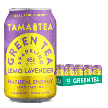 Sparkling Lemo Lavender Green Tea By Tama Tea - Made With Real Fruit & Herbs - Zero Sugar, Zero Calories, Non-Gmo - Naturally Energizing Green Tea High In Antioxidants & Nootropics - 12 Oz Pack Of 12