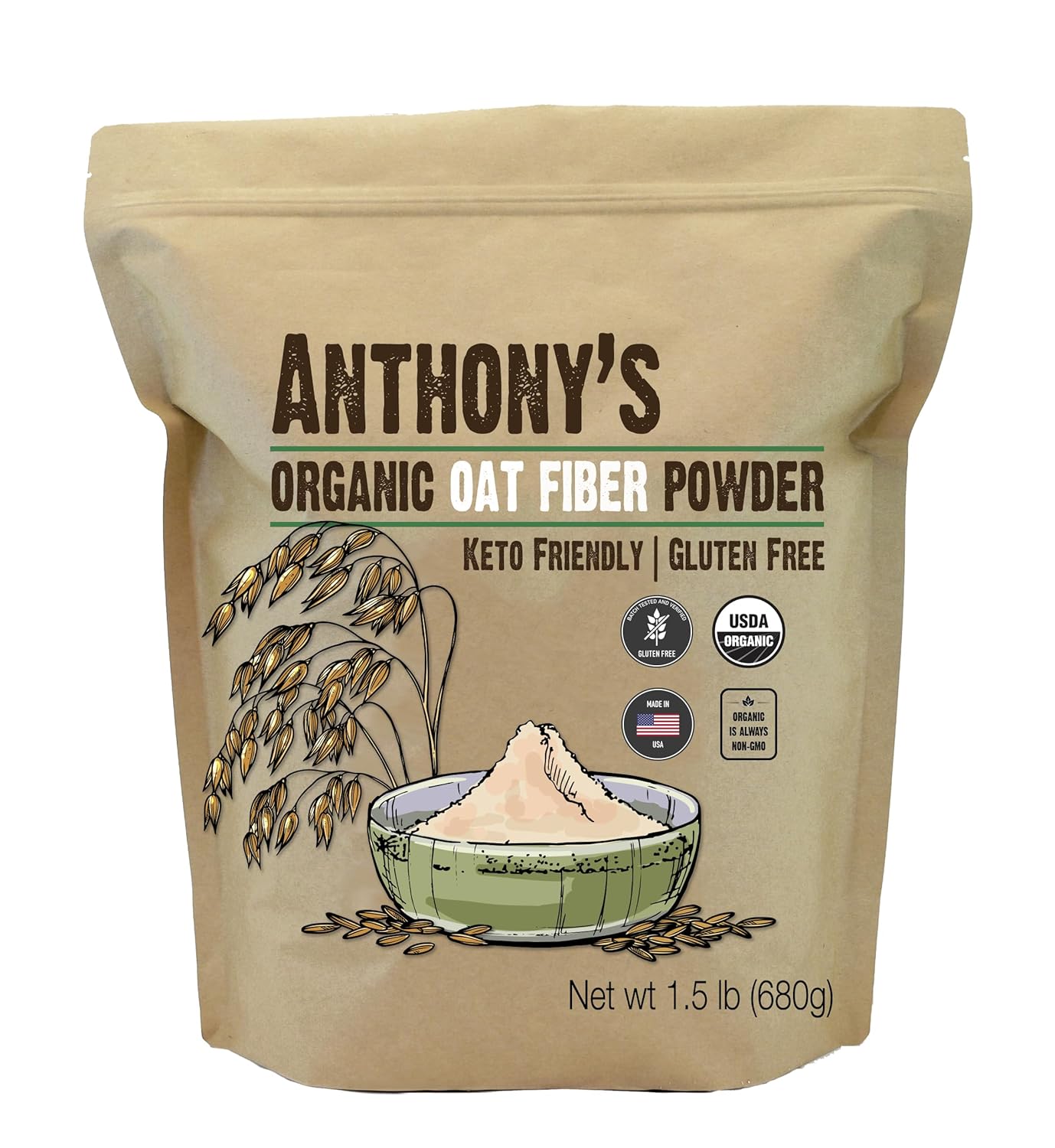 Anthony'S Organic Oat Fiber, 1.5 Lb, Gluten Free, Non Gmo, Keto Friendly, Product Of Usa