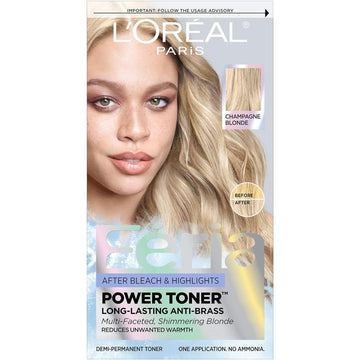 L'Oreal Paris Feria Long-Lasting Anti Brass Power Hair Toner, Champagne Blonde, 1 Application