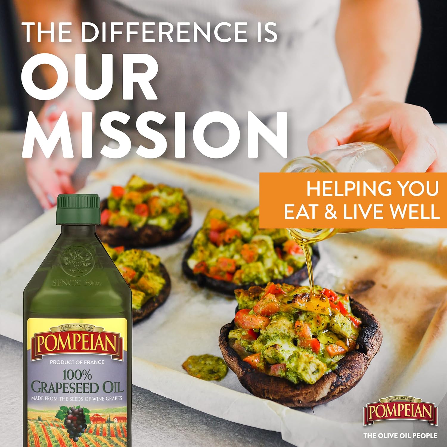Pompeian 100% Grapeseed Oil, Light And Subtle Flavor, Perfect For High-Heat Cooking, Deep Frying And Baking, 24 Fl. Oz., Pack Of 6