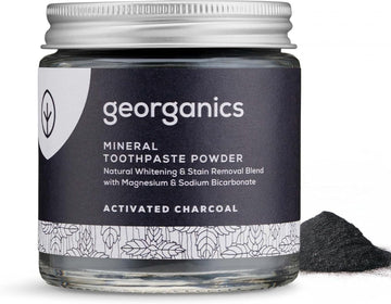 Georganics Mineral Toothpaste Powder - Activated Charcoal Stain Removing & Teeth Whitening Powder - 100% Natural - Sls, Glycerine & Fluoride Free - Certified Natural, Vegan And Cruelty-Free - 120Ml