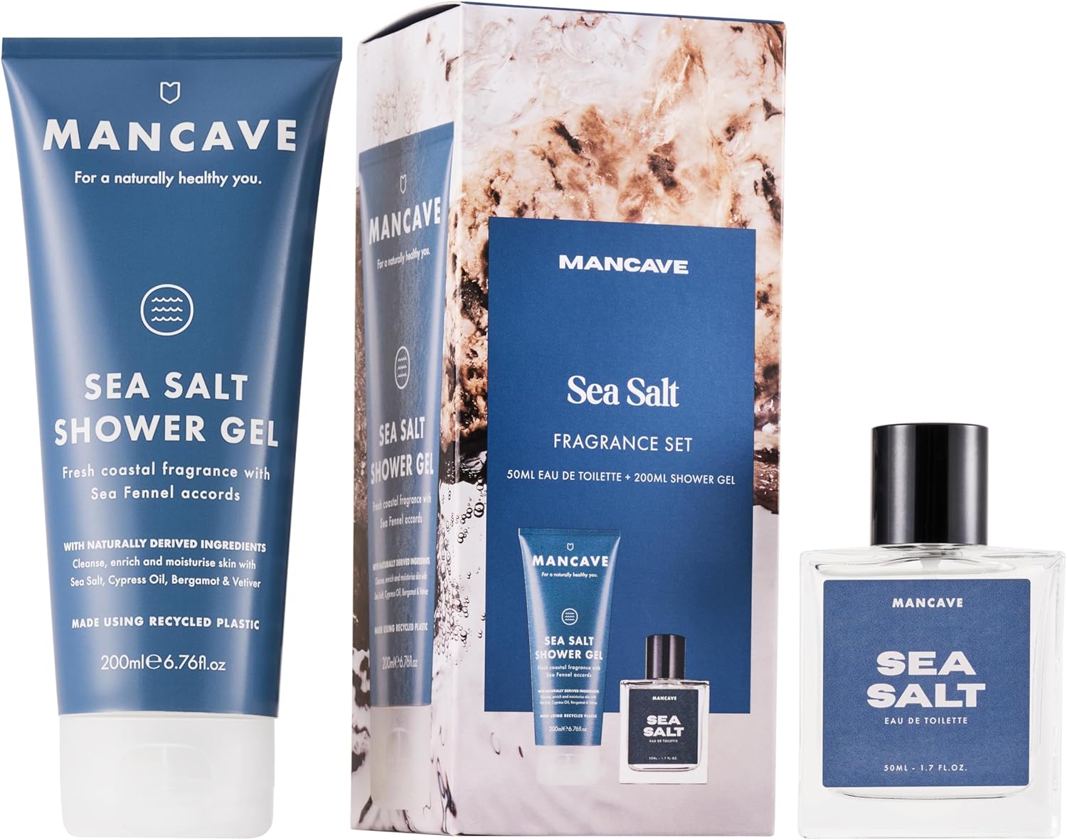 Mancave Sea Salt Men'S Fragrance Gift Set, 50Ml Sea Salt Eau De Toilette, 200Ml Shower Gel, Marine Citrus, Men Perfume Set, Fragrance Set For Him, Present Idea For Him