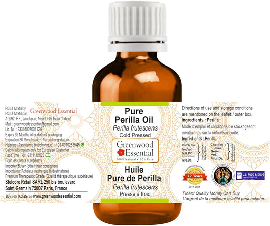 Greenwood Essential Pure Perilla Oil (Perilla Frutescens) Cold Pressed 100Ml X 3 (10 Oz)