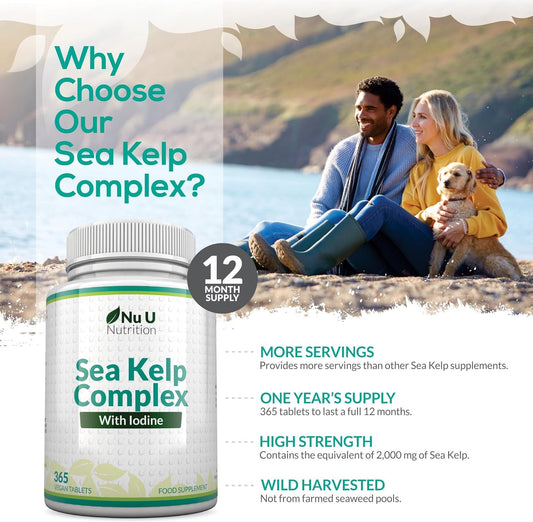 Sea Kelp Tablets 2000mg - 365 Vegan Tablets - 1 Year Supply - High Strength Iodine Supplement from Natural Source - Wild Harvested Seaweed - Non GMO - Iodine Supports Normal Thyroid Function