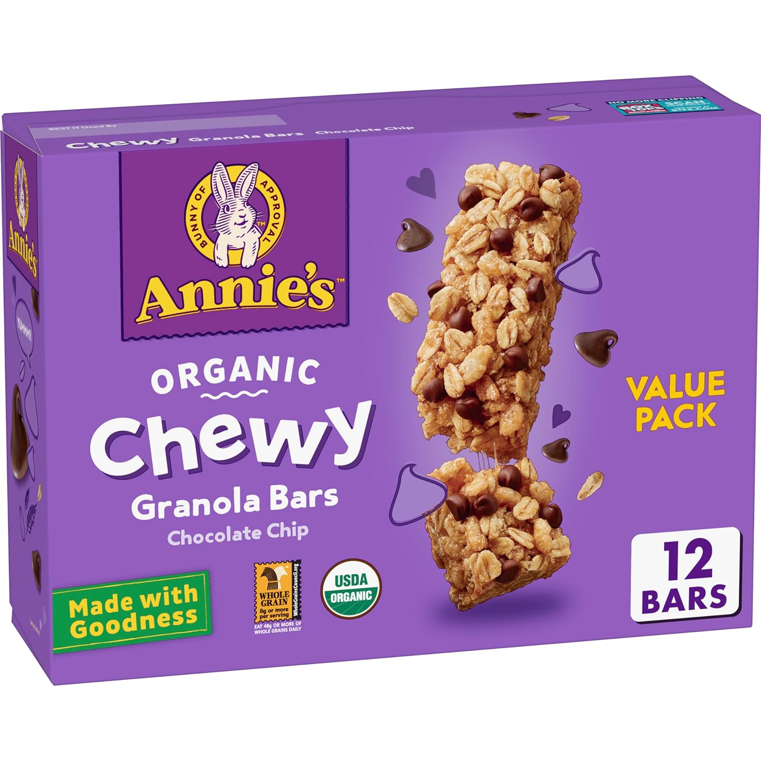 Annie'S Organic Chewy Granola Bars, Chocolate Chip, Kids Snacks, Back To School Snacks, 12 Ct