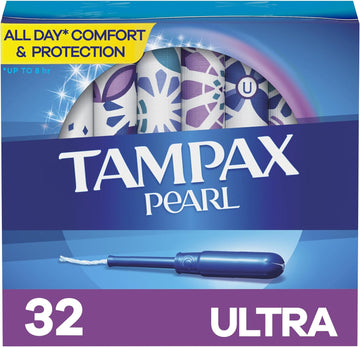 Tampax Pearl Tampons Ultra Absorbency With Bpa-Free Plastic Applicator And Leakguard Braid, Unscented, 32 Count