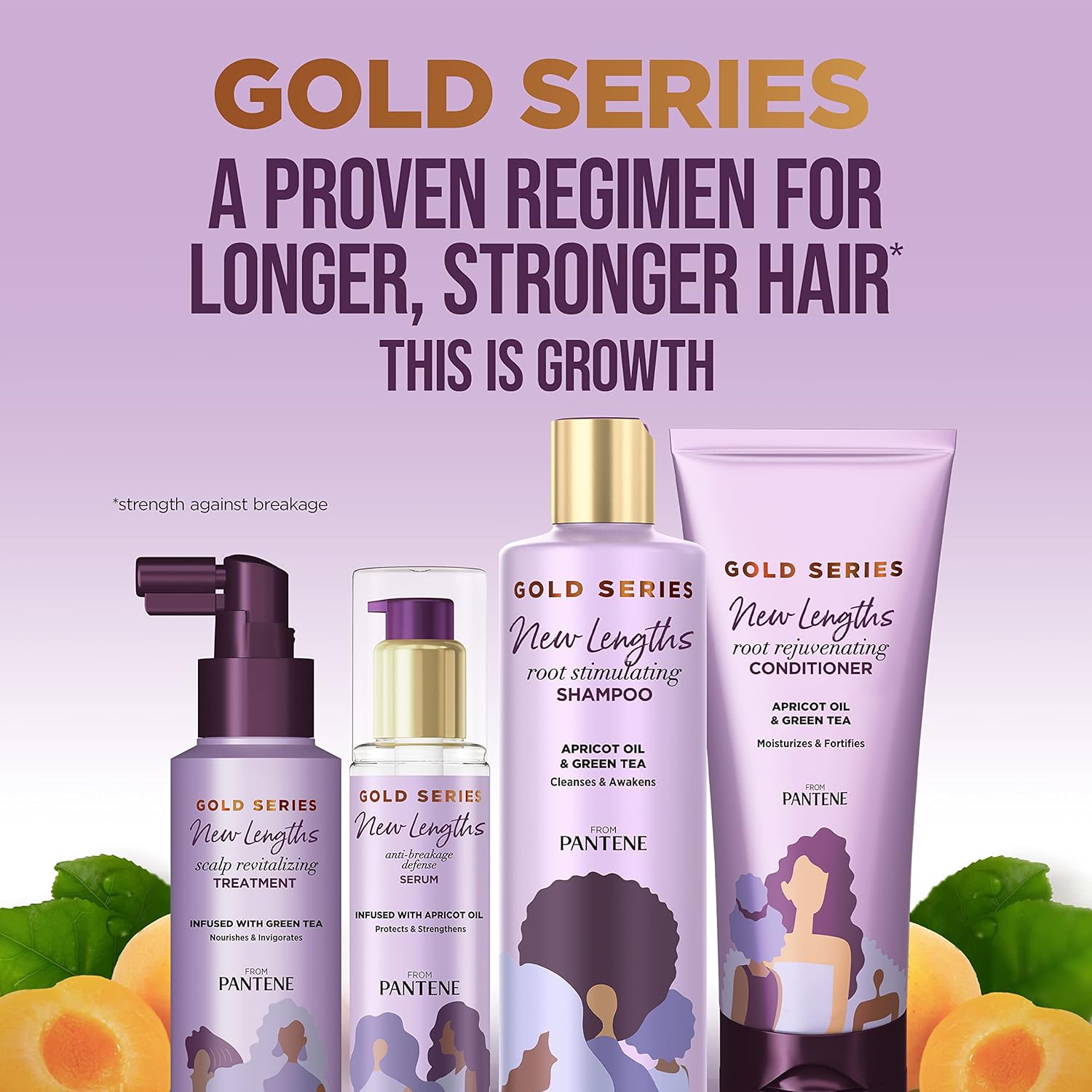 Pantene New Lengths Bundle with Root Stimulating Shampoo, Rejuvenating Conditioner, Scalp Revitalizing Treatment and Anti-Breakage Serum, made with Apricot Oil and Green Tea, for Natural and CurlyHair : Beauty & Personal Care