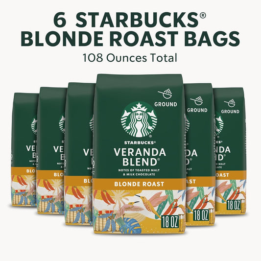 Starbucks Veranda Blend Light Blonde Roast Ground Coffee, 18 Ounce (Pack of 6)