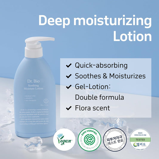 Soothing Moisture Lotion, Hydrating, Lightweight Korean Body Lotion For Sensitive Skin & Dry Skin, Fragrance-Free, Immediate Moisturizing And Quick Absorbing, Non-Greasy Texture, Vegan