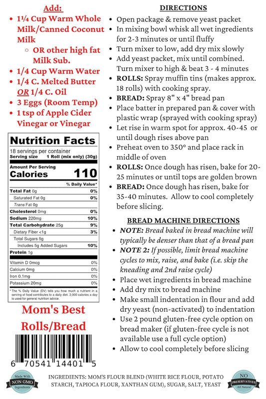 Mom's Place Gluten Free Best Rolls & Bread Mix