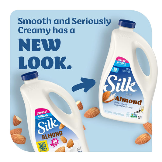 Silk Almond Milk, Unsweet Vanilla, Dairy Free, Gluten Free, Seriously Creamy Vegan Milk With 50% More Calcium Than Dairy Milk, 96 Fl Oz Bottle