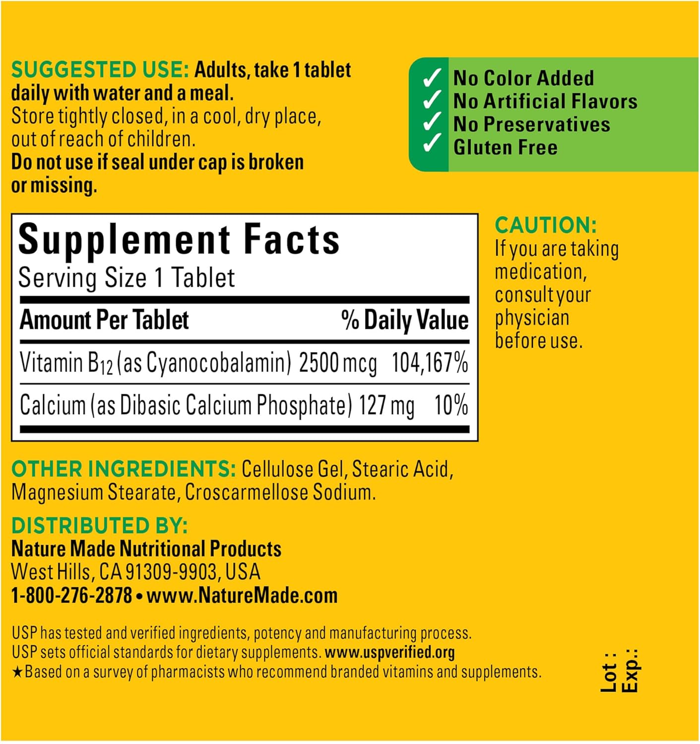 Nature Made Extra Strength Vitamin B12 2500 mcg, Dietary Supplement for Energy Metabolism Support, 60 Tablets, 60 Day Supply : Health & Household