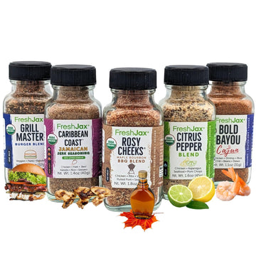 FreshJax Organic Spices Grill Master BBQ Gift Set - 5 Sampler Sized Seasonings