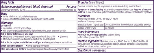 ZzzQuil, Sleep Aid, Nighttime Sleep Aid Liquid, 50 mg Diphenhydramine HCl, Fall Asleep Fast, Non-Habit Forming, Warming Berry Flavor, 12 FL OZ x 2 (Twin Pack)