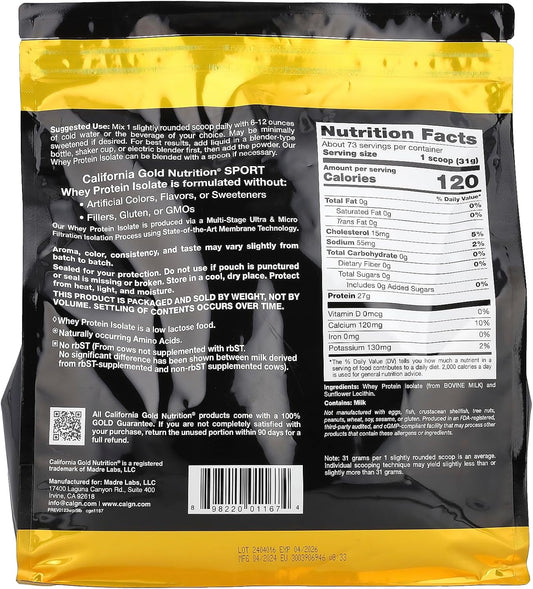 California Gold Nutrition Sport, Whey Protein Isolate, Unflavored, 5 Lb (2.27 Kg)