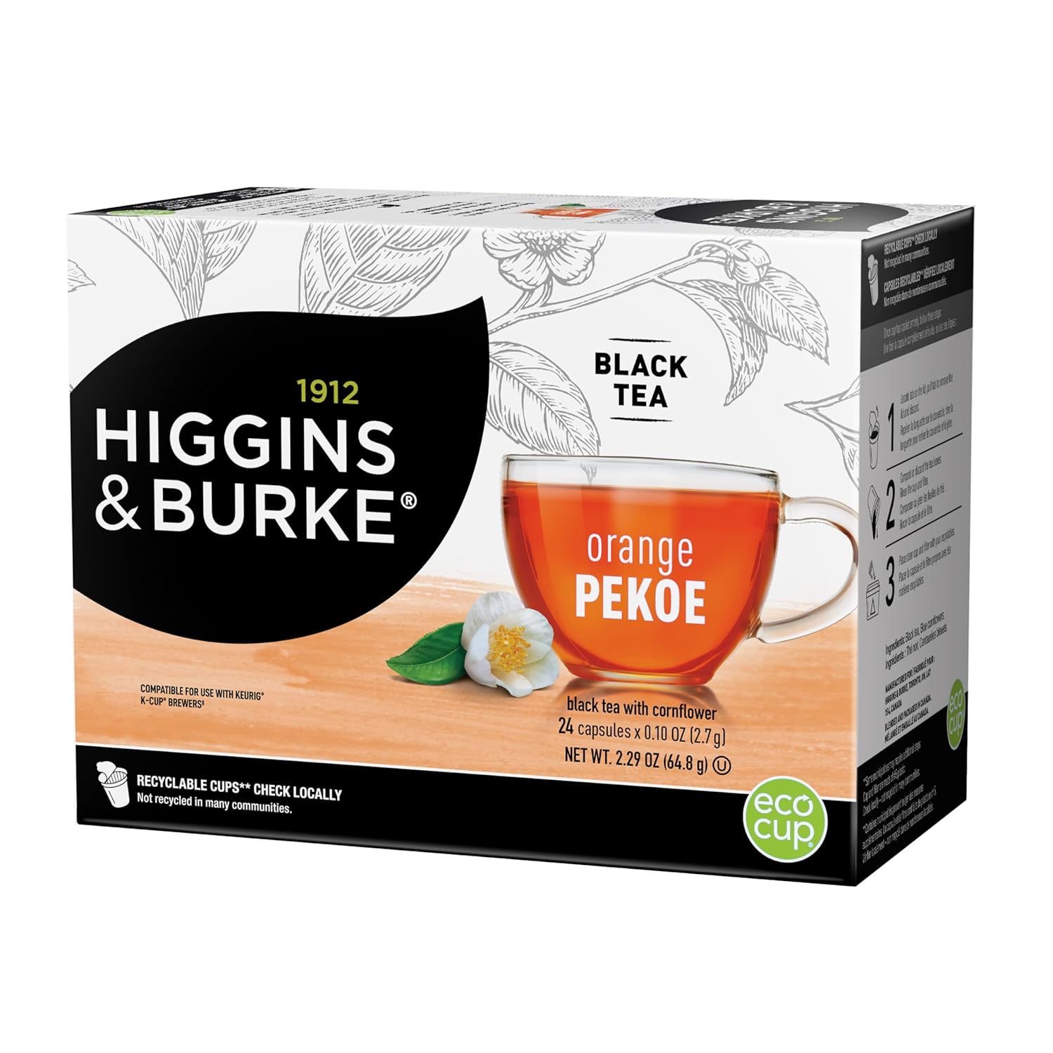 Higgins & Burke Orange Pekoe, Loose Leaf Black Tea, Keurig K-Cup Brewer Compatible Pods, 24 Count
