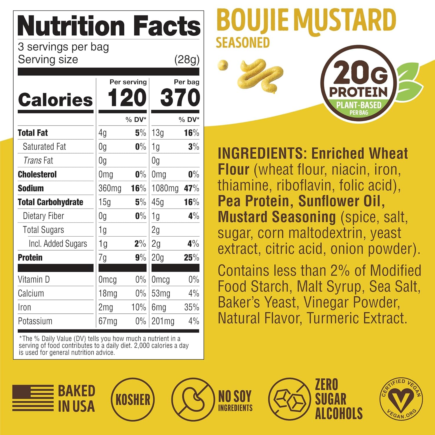Lenny & Larry'S Boujie Mustard Fitzels- Savory Pretzel Snacks Incredibly Tasty, High Protein, Salty, Vegan, 20 G'S Of Plant Based Protein 8 (Eight) Bags, 3 Oz Each