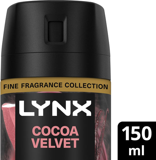 Lynx Fine Fragrance Collection Cocoa Velvet Premium Body Spray Men'S Deodorant Infused With A Cocoa, Vanilla & Cedarwood Scent For 72 Hours Of Freshness 150 Ml (Pack Of 2)