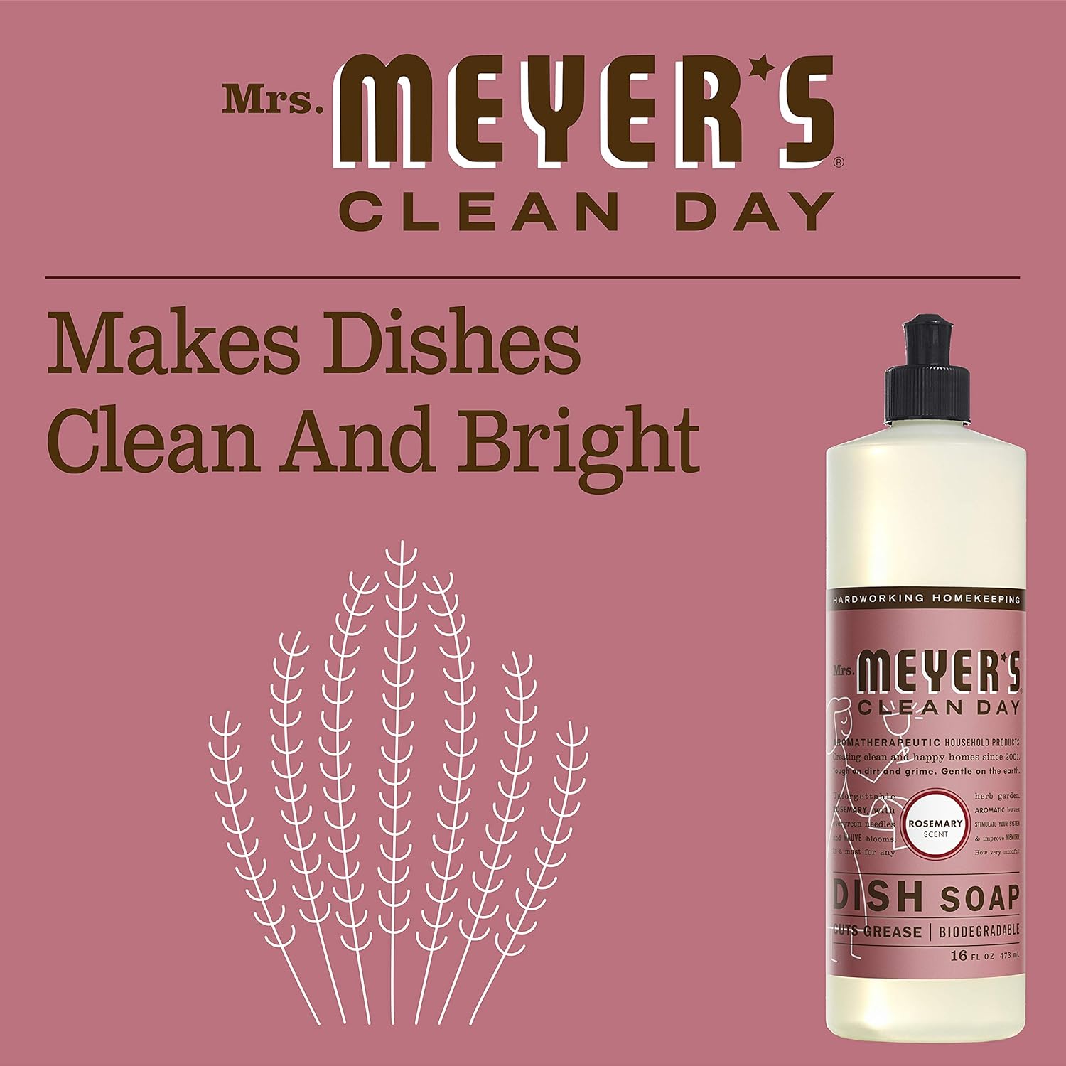 Mrs Meyer's, Liquid Dish Soap Rosemary, 16 Fl Oz : Health & Household