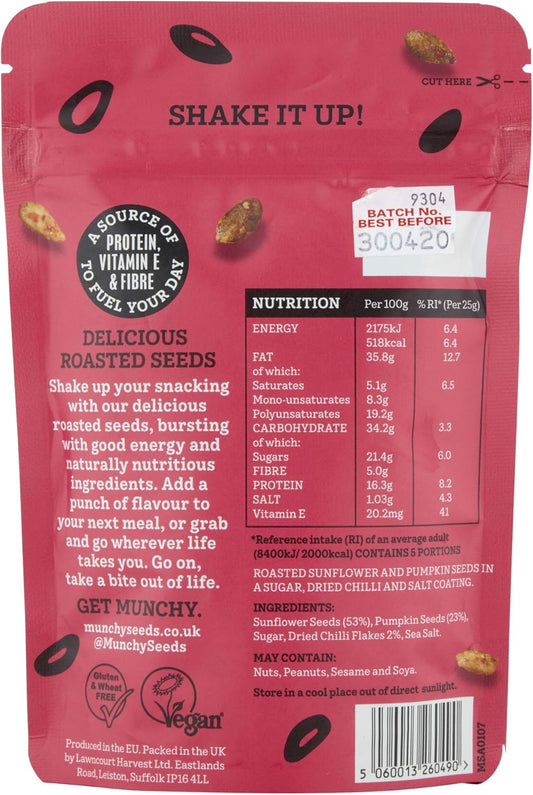 Munchy Seeds Sweet Chilli, Sunflower, Pumpkin, Wheat & Gluten-Free, Plant-Based Fibre & Vitamin E, To Eat Or Add To Salads Or Stir Fry, Vegan Protein Snack For Kids And Adults - 125G Sharing Pack