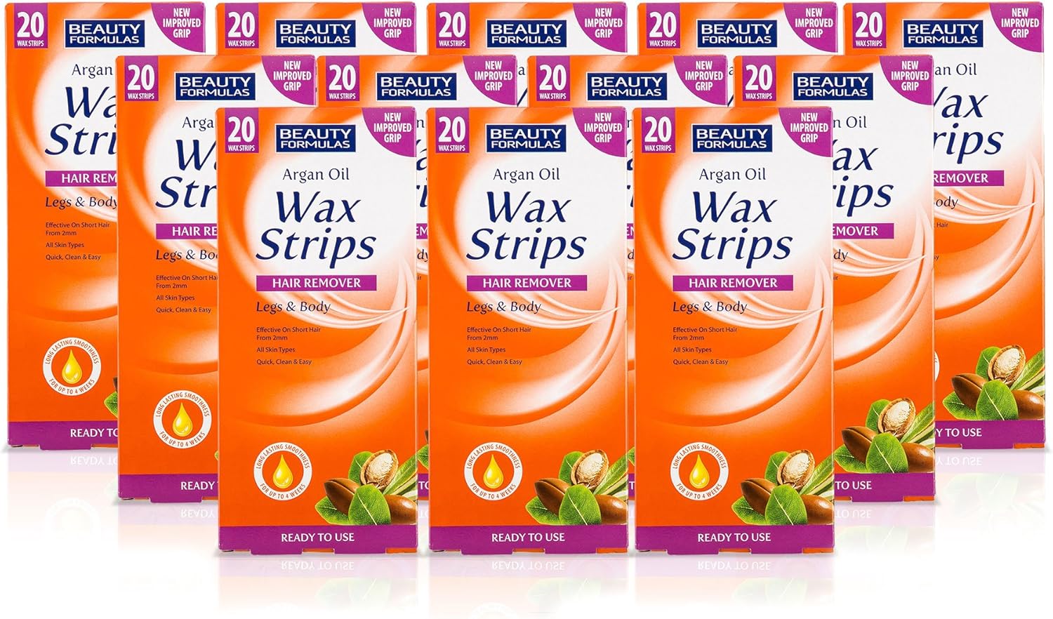 Beauty Formulas Argan Oil Wax Strips Hair Removal For All Skin Types - Pack Of 12 X 20 Strips