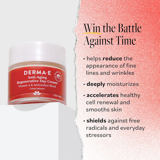 Derma E Anti-Aging Regenerative Day Cream – Astaxanthin Moisturizer For Face – Lightweight Firming Anti-Wrinkle Cream With Lavender, Jojoba Oil And Vitamin E, 2 Oz