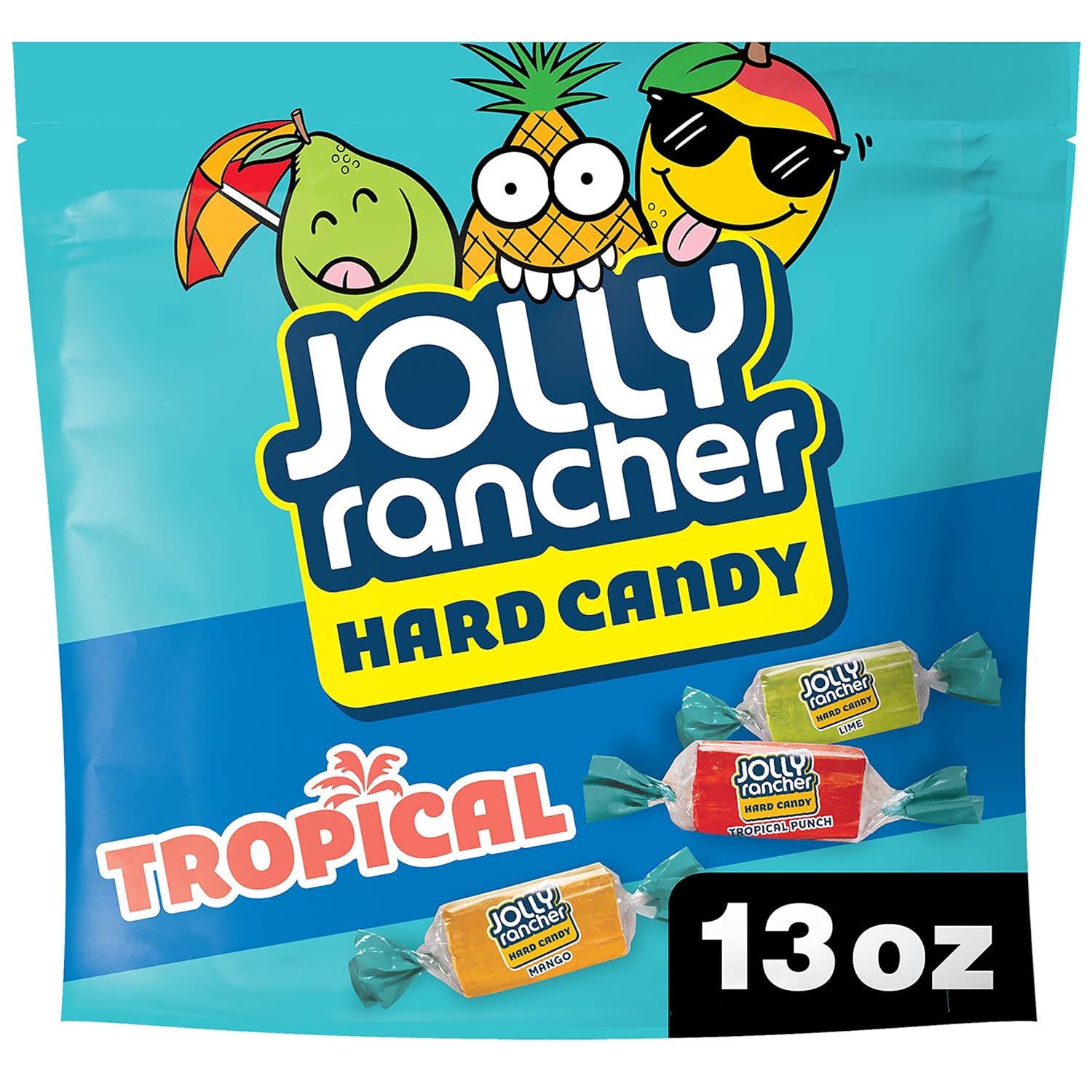 Jolly Rancher Assorted Tropical Fruit Flavored Hard Candy Resealable Bag, 13 Oz