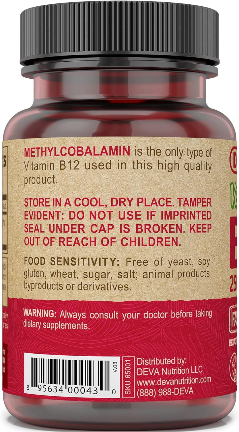 DEVA Vegan Vitamins B-12, High Potency 2500 mcg B12, Fast Dissolve, Sublingual, 90 Tablets (Pack of 3) : Health & Household