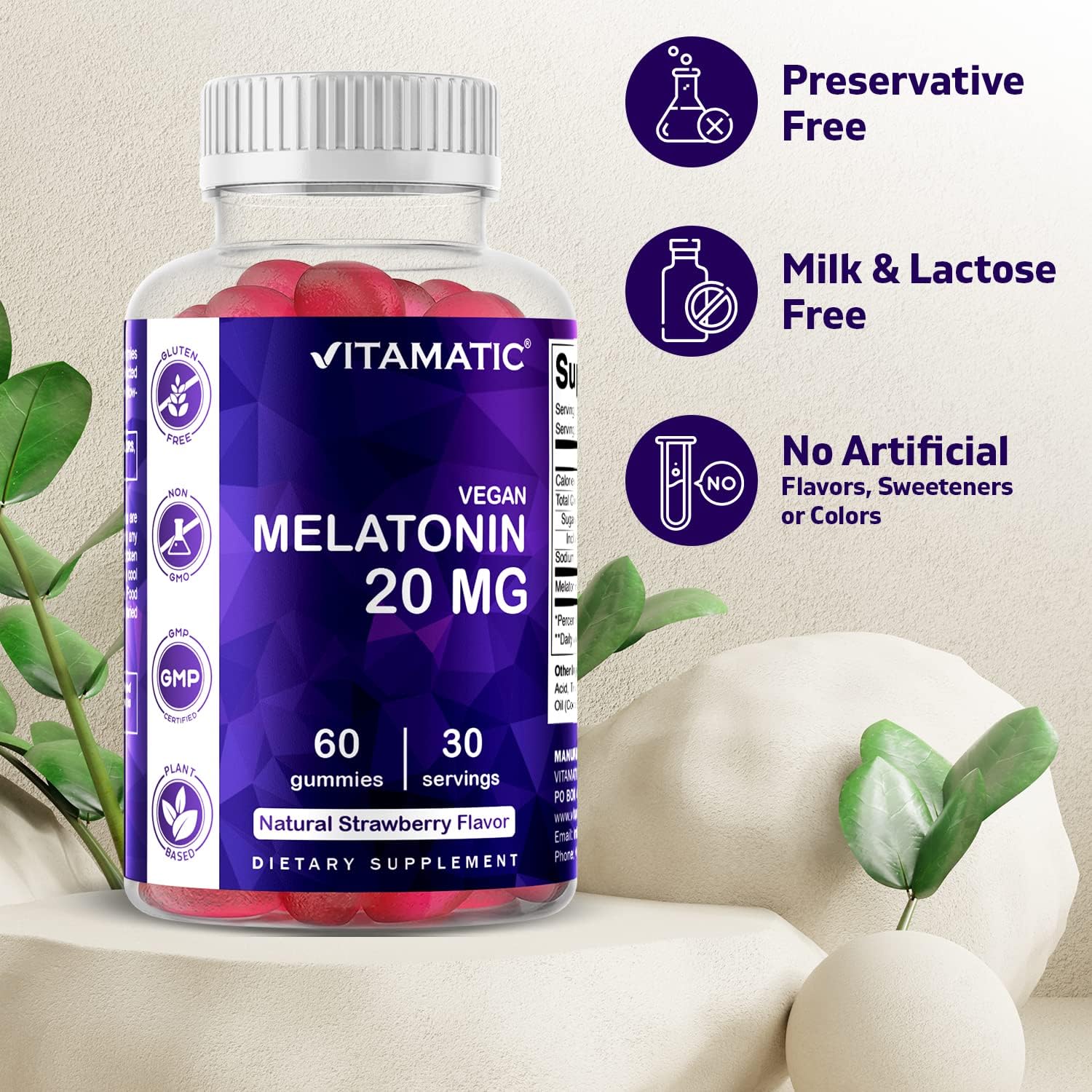 Vitamatic Melatonin 20mg Gummies for Adults, 30 Servings - 60 Vegetarian Gummies - Non-Habit Forming Supplement (60 Gummies (Pack of 1)) : Health & Household