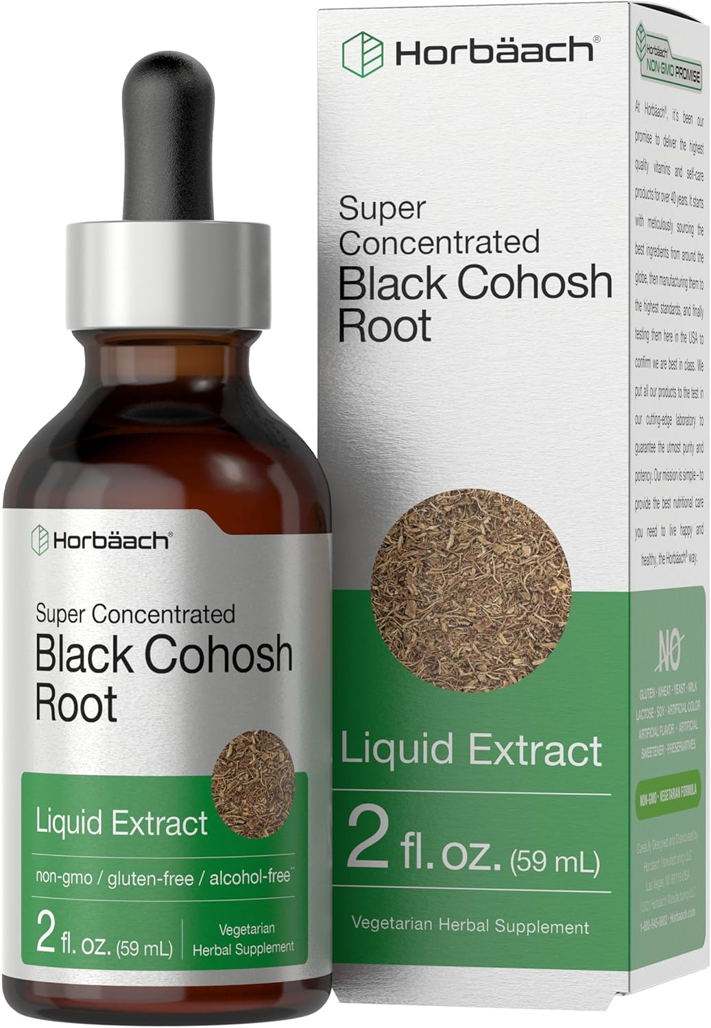 Horbäach Black Cohosh Root Tincture | 2 Fl Oz | Vegetarian Liquid Extract | Non-Gmo, Gluten Free Herbal Supplement