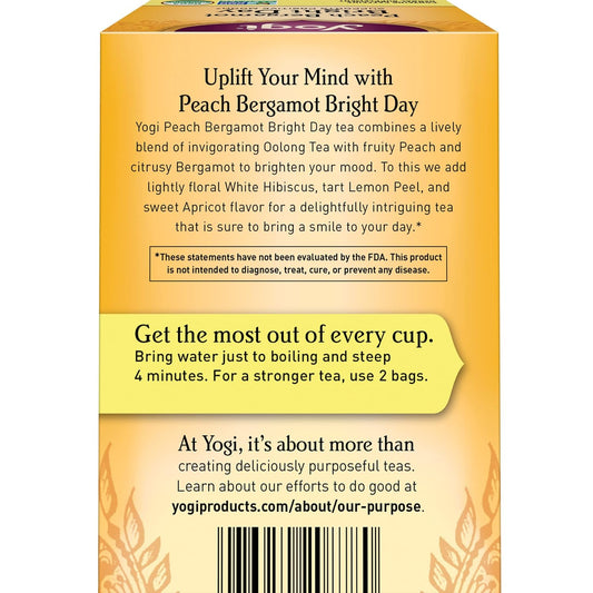 Yogi Tea Peach Bergamot Bright Day Tea - 16 Tea Bags Per Pack (4 Packs) - Organic Tea To Support Energy & Positivity - Includes Oolong Tea Leaf, White Hibiscus Flower, Rose Hips & More