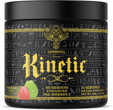 Ambrosia Kinetic Organic Preworkout, Mushroom Enhanced Natural Pre Workout Supplement, Nootropic Superfood Powder For Energy (Watermelon Candy)