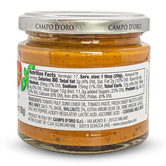 Red Pesto Sauce 6.35 Oz, Sundried Tomato Pesto, Italian Tomato Sauce With Fresh Ricotta Cheese. Italian Pasta Sauce & Sicilian Pesto Sauce. Italian Food 100% Made In Italy, By Campo D'Oro